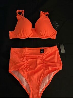 NWT Torrid Orange Ribbed Underwire Top & High-Waist Ruched Bikini